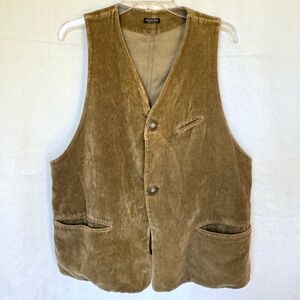 Industria Khaki Velvet Vest with Leather buckle & Pockets Made in Italy Size L